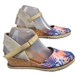 Baretraps Womens 9 Ocean Pink Tropical‎ Cork Ankle Strap Espadrille Sandals